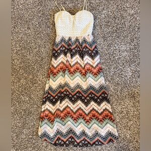 Windsor Strapless Chevron Maxi Dress - Orange, Brown, Cream